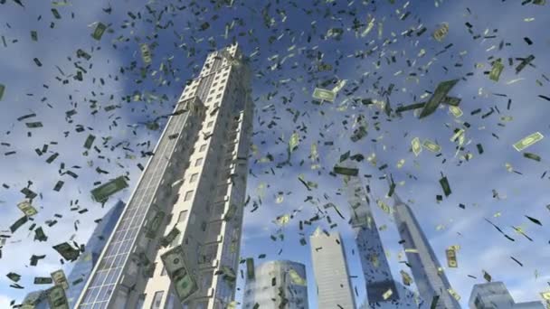 Dollaro denaro cadere da edifici animati — Video Stock