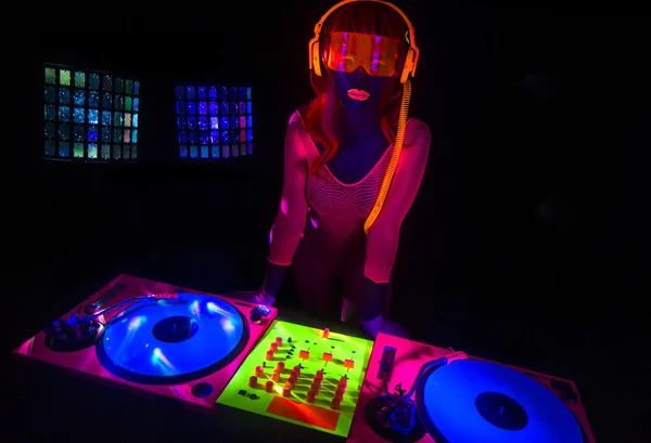 Sexy neon uv glow DJ — Stock Photo, Image