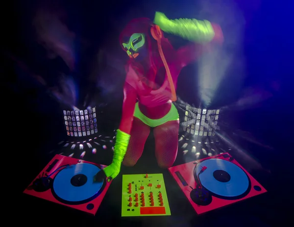 Sexy neon uv glow DJ — Stock Photo, Image