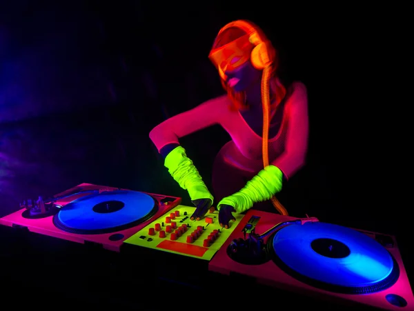 Sexy neon uv glow DJ — Stock Photo, Image