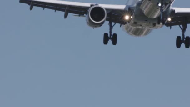 Včasné záběry letounu letícího na obloze vpřed a vzad — Stock video