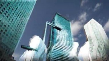 Tokyo gökdelenlerinin alçak açılı görüntüsü tersine hareket ediyor