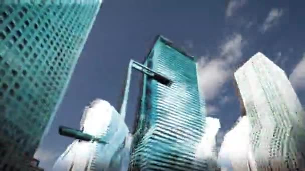 Pohled z nízkého úhlu na tokijské mrakodrapy pohybující se obráceně — Stock video