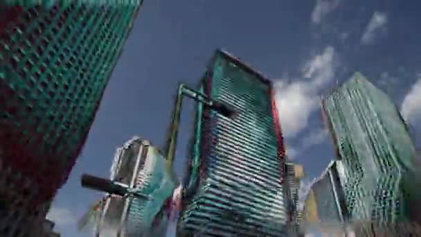 Vista en ángulo bajo de los rascacielos de Tokio que se mueven en reversa — Vídeo de stock