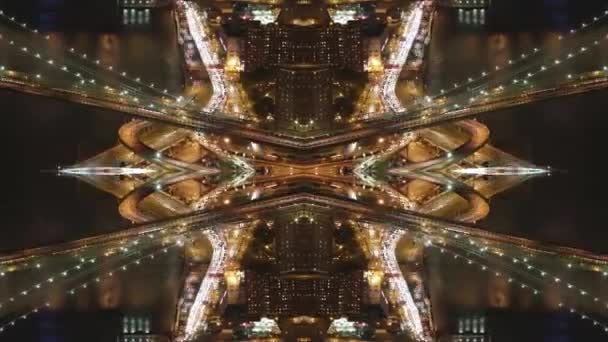 New Yorker Skyline bei Nacht in verspiegeltes Muster verwandelt — Stockvideo