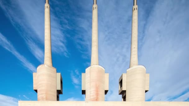 Three chimneys disused power station in barcelona — Stock Video