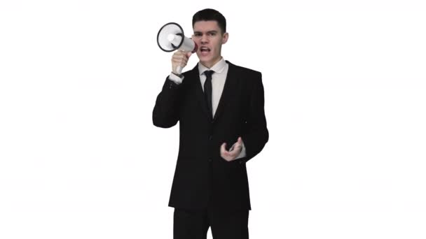 Een man die megafoon gebruikt — Stockvideo