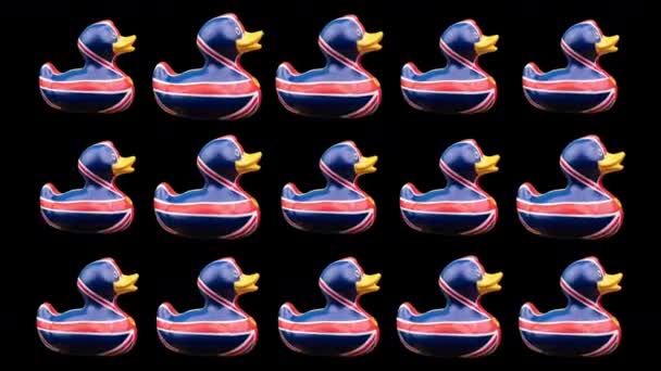 Patos de goma con banderas Union Jack — Vídeos de Stock