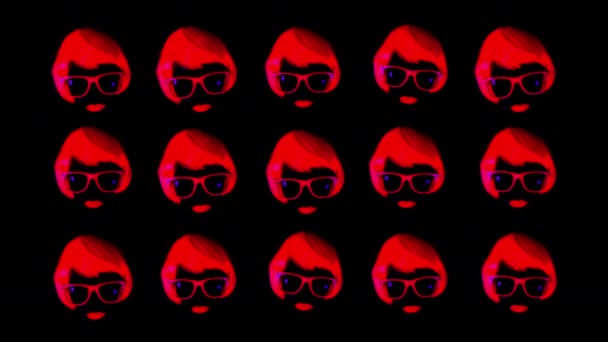 Red womans head repeated on black background — Stok Video
