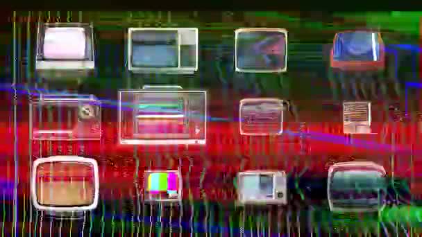 Geanimeerde retro televisies met statische en glitches — Stockvideo