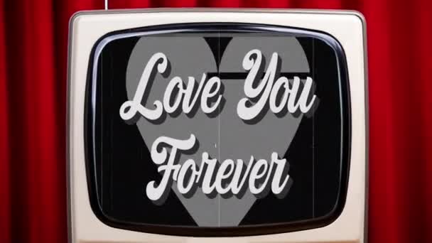 Vintage I love you message showing on television screen — Stock video