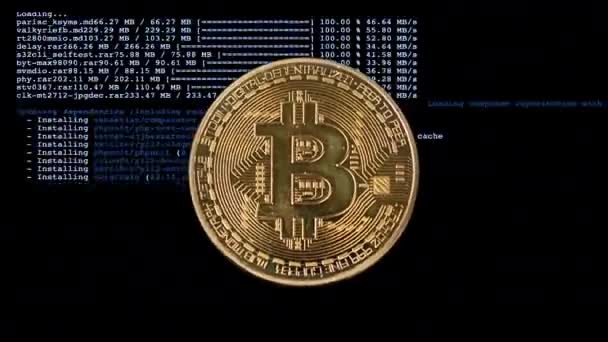 Bitcoin tumbuh dan menyusut dalam ukuran terhadap hitam — Stok Video