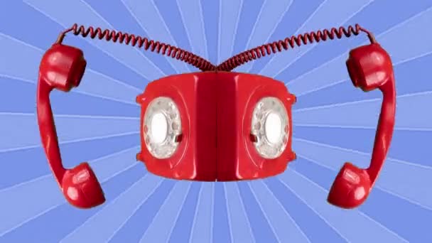 Červený klasický rotační telefon stop motion — Stock video