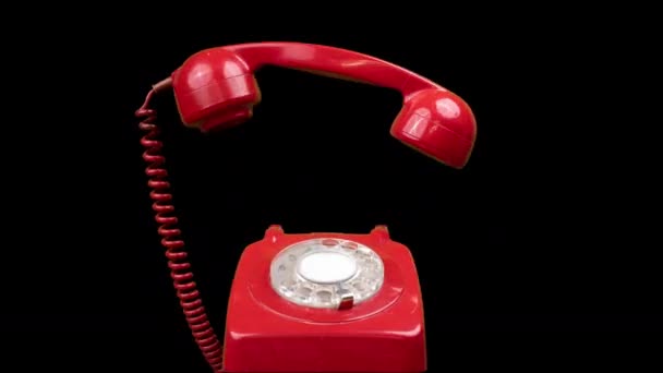 A red classic rotary telephone stop motion — Stock Video