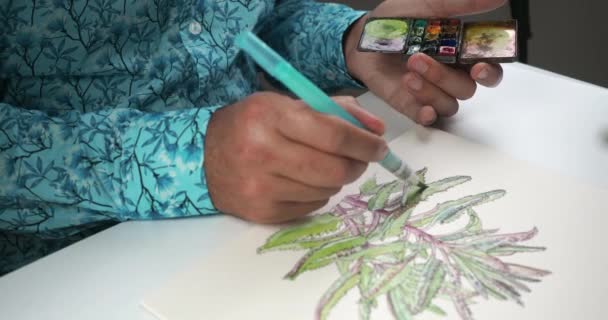 Video of artist painting plant — Stock Video