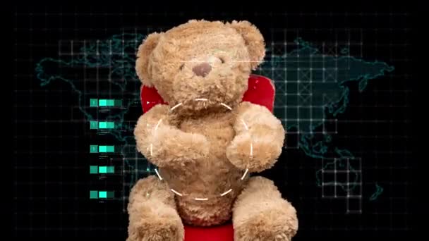 Teddybär mit virtuellem Computerbildschirm — Stockvideo