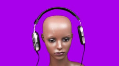 Kafasında kulaklık olan bir manken kafası.