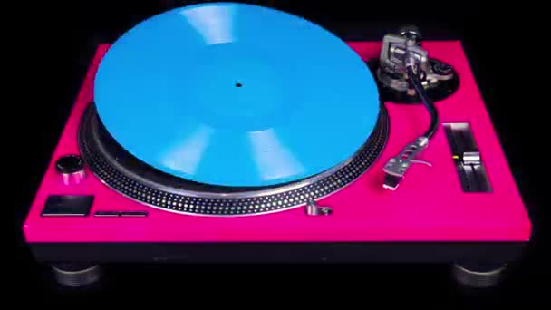 Blaues Vinyl und rosa DJ Plattenspieler Stop Motion — Stockvideo