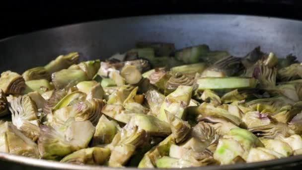 Close up vídeo de cozinhar uma paella — Vídeo de Stock