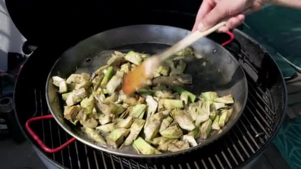 Close up video of cooking a paella — Stock Video