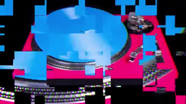 Μπλε βινύλιο και ροζ dj πικάπ stop motion — Αρχείο Βίντεο