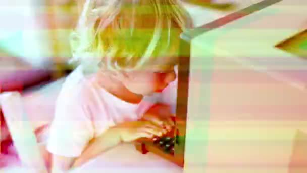 Small girl using vintage computer — Stock Video