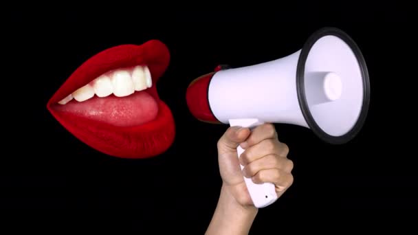 Lábios vermelhos em movimento com alto-falante — Vídeo de Stock