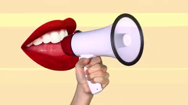 Röda läppar rör sig med högtalare — Stockvideo