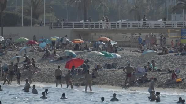 Gente en las playas de barcelona — Vídeo de stock