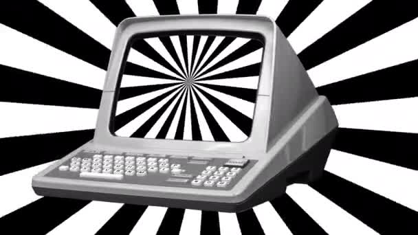 Vintage dator med psykedelisk skärm — Stockvideo