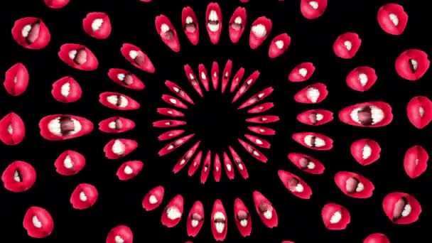 Insamling av röda kvinnors läppar roterande — Stockvideo