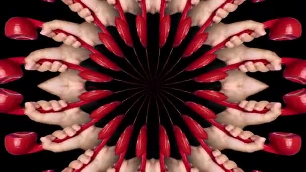 Hands holding red phones made into pattern — Stock Video
