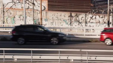 traffic on a highway in barcelona during evening rush hour