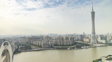 Guangzhou 'nun muhteşem ufuk çizgisi, inci nehri olan porselen