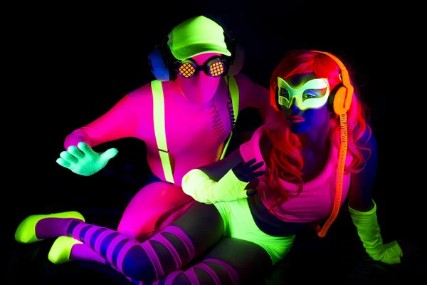 Two cool disco glow characters — Stock Photo, Image