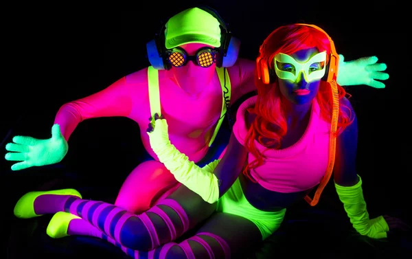 Sexy neon uv záře tanečnice — Stock fotografie