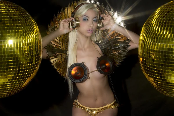Fantasy sexy zlaté disco žena — Stock fotografie