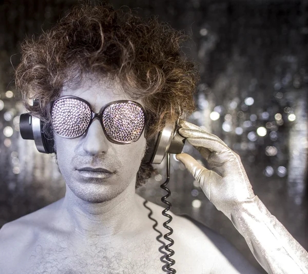 Silver disco man — Stock Photo, Image