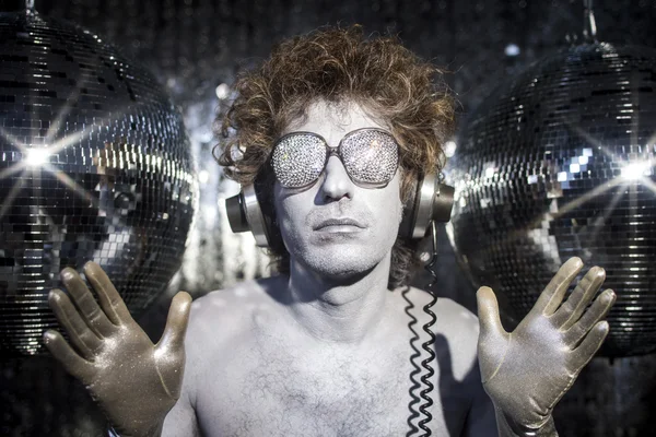 Silver disco man — Stock Photo, Image