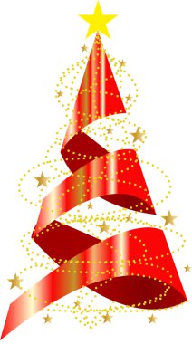 Kırmızı ve altın formu kaydırma şerit ve bir Noel ağacı oluşturmak.