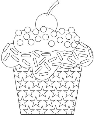 siyah beyaz çizgi film cupcake