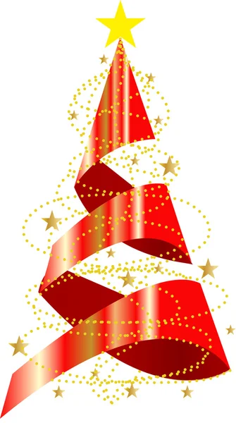 Red and golden ribbon form wrap and form a Christmas tree. — Stock Photo, Image