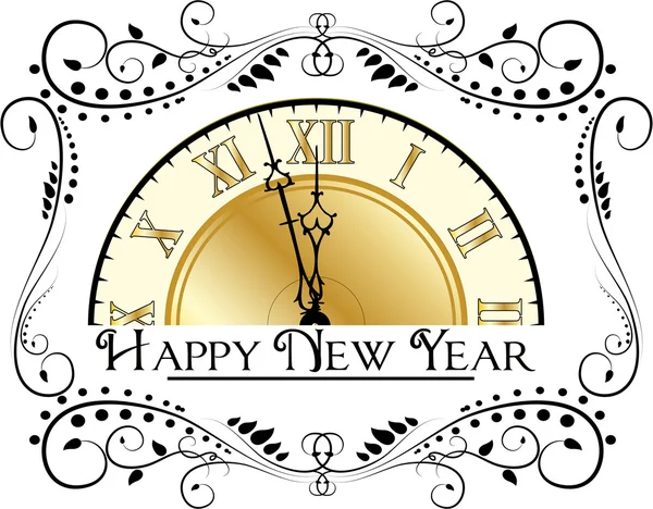 Felice anno nuovo sfondo con orologio d'oro — Foto Stock