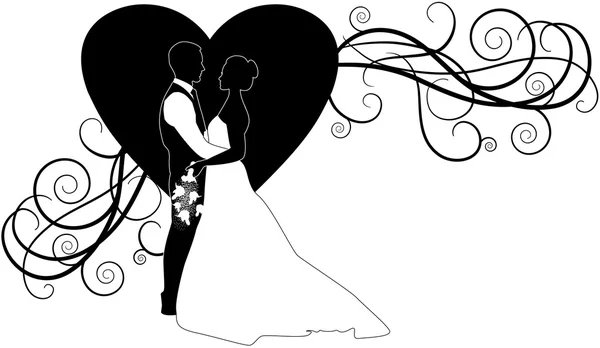 Silhouette de couple de mariage isolé sur blanc — Photo