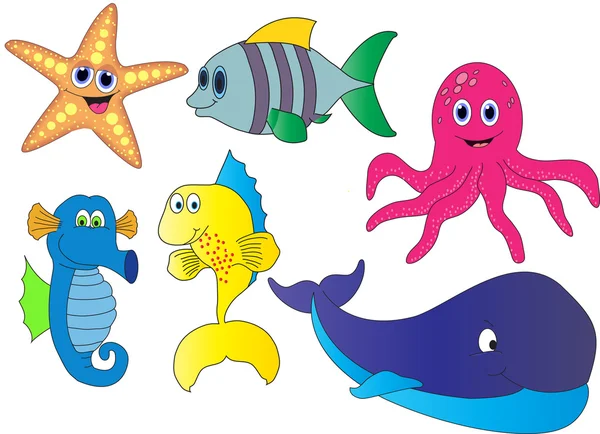 Néhány karikatúrák a tengeri lények. — Stock Fotó