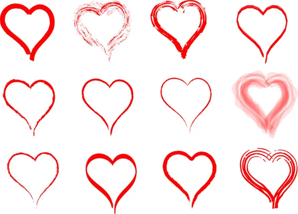 Collectie van rode artistieke harten — Stockfoto