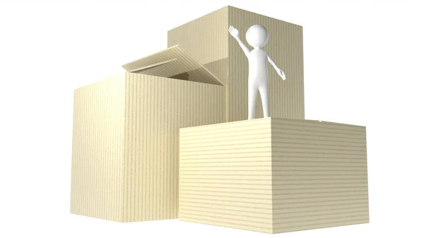 Blank Cardboard Boxes Figure Man — Stock Photo, Image