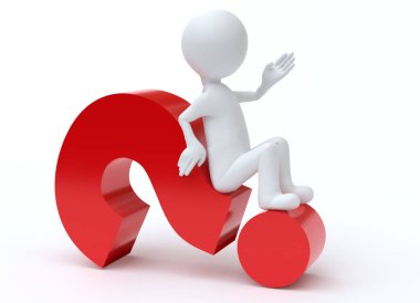 Soru işareti üzerinde oturan adam sorunlu