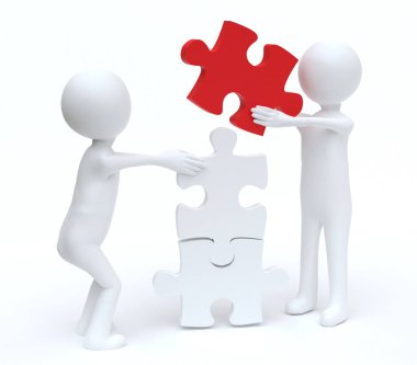 Ekip çalışanları yapboz yapımına yardım ediyor