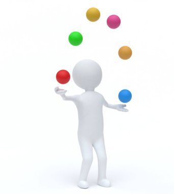 Küçük 3D İnsan renkli toplarla hokkabazlık yapıyor